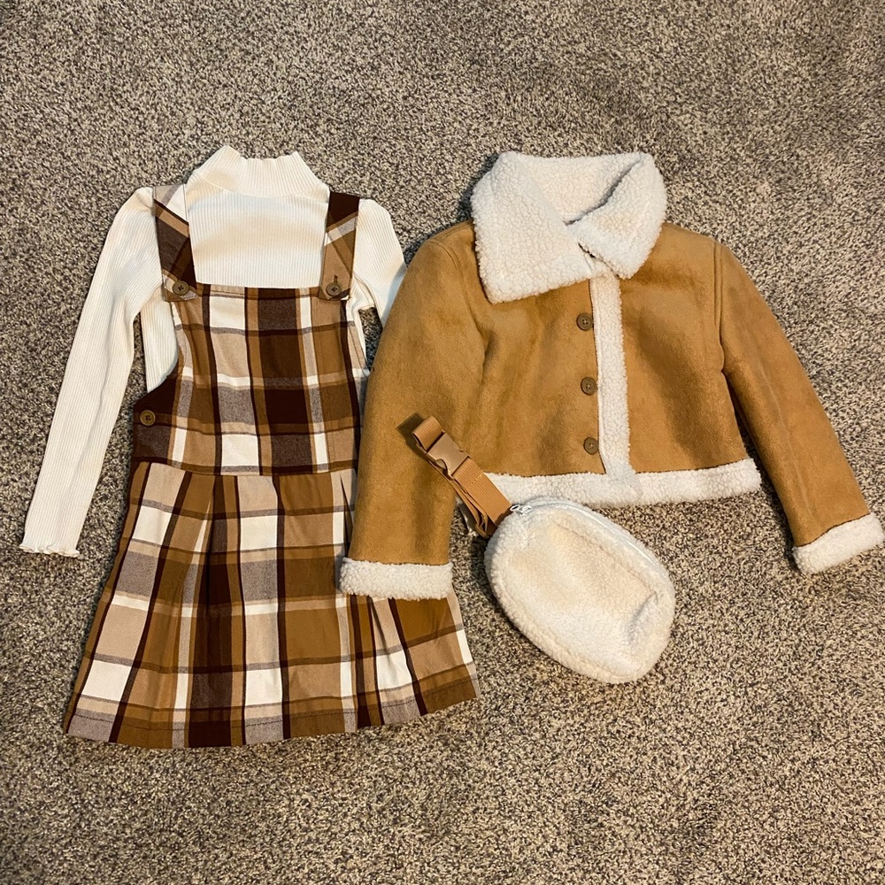 Sincerely Jules Brown and Cream Plaid Kids Set